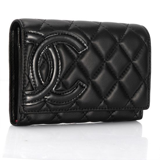 AAA Chanel Leather Patent CC Logo Bi-Fold Wallets A26722 Black Online